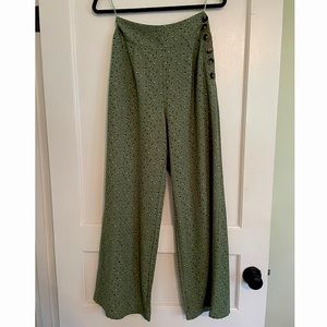 Green Floral Print Wide Leg Pants (Size S)